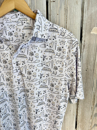 Men's Hand Drawn Icons Polo White & Gold
