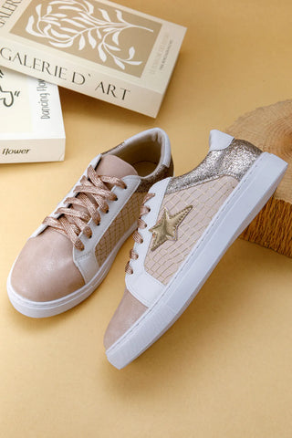 Gold Glitter Star Lace-Up Sneakers