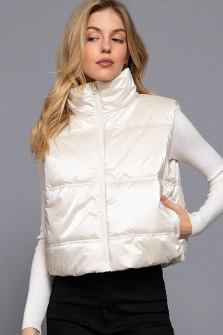 Ivory High Neck Zip Up Vest
