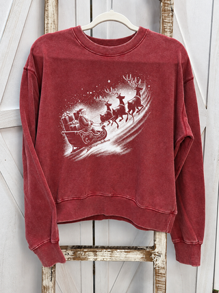 Santa's Sleigh Mineral Wash Christmas Graphic Sweatshirt