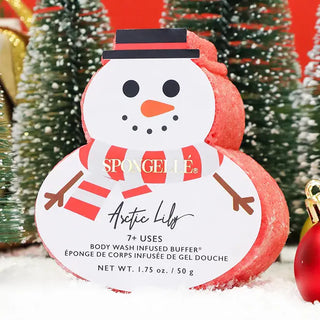 Spongellé Arctic Lily Snowman Buffer - holiday lifestyle with mini trees