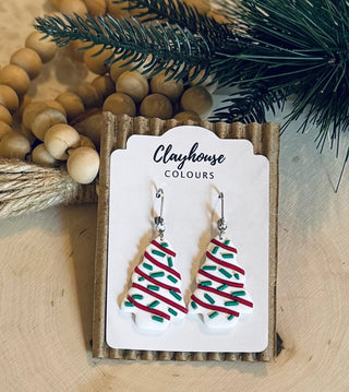 Handmade White Christmas Tree Polymer Clay Earrings