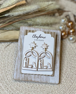 Handmade Nativity Scene Polymer Clay Statement Earrings