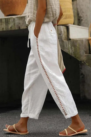 White Lace Cutout Patchwork Niner Pants