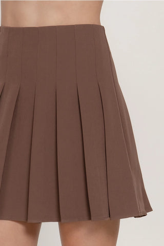 Brown Pleated Mini Skirt