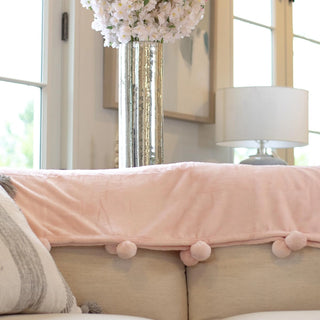 Cozy Pom Pom Throw – Light Pink (50" x 60")