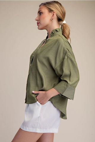 Sage Ruffle V-Neck Blouse