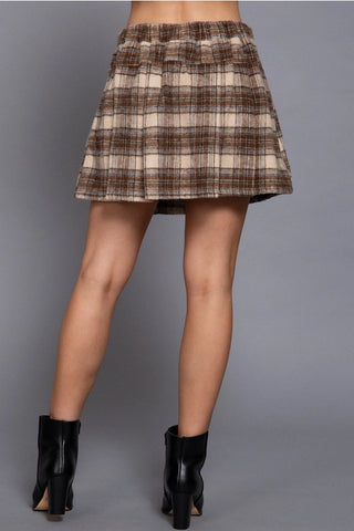 Pleats Detail Plaid Skirt