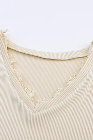 Isabella Texture Lace Trim Long Sleeve Top