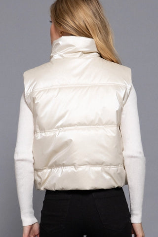 Ivory High Neck Zip Up Vest