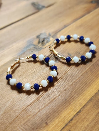 Beaded Spirit Hoop Earrings – Royal Blue & White