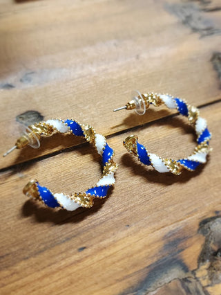 Twisted Spirit Hoop Earrings – Royal Blue & White