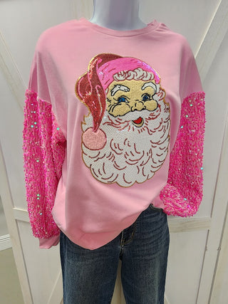 Sequin Santa French Terry Sweatshirt with Sequin Sleeves