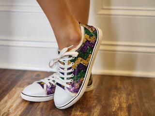 Mardi Gras Chevron Lace-up Canvas Sneakers