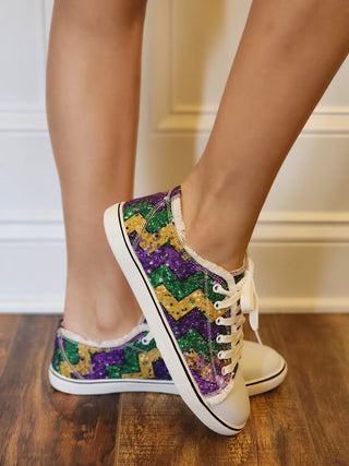 Mardi Gras Chevron Lace-up Canvas Sneakers