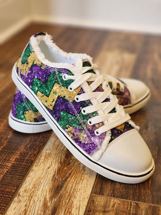 Mardi Gras Chevron Lace-up Canvas Sneakers