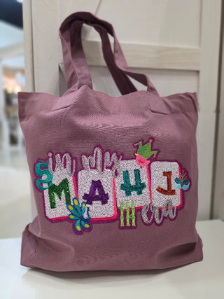 MAHJ Sequin Letter Canvas Tote Bag