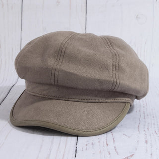 Vegan Leather Trim Newsboy Cabbie Hat