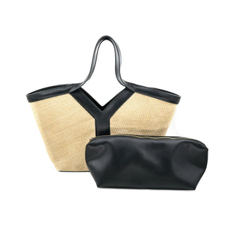 Itaca Straw Tote Bag with Matching Pouch - Black