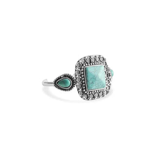 Antique-inspired cuff bracelet with square turquoise-look ceramic centerpiece and ornate metal setting