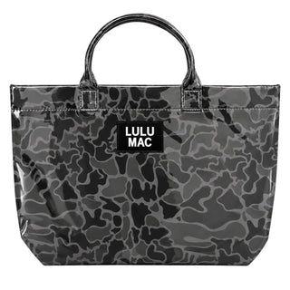 Lulu Mac Black Camo Vinyl Tote Bag – 17x12"