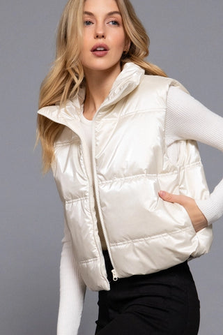 Ivory High Neck Zip Up Vest