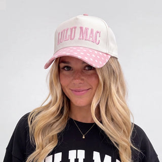 Lulu Mac Embroidered Trucker Hat – Light Pink White Dot