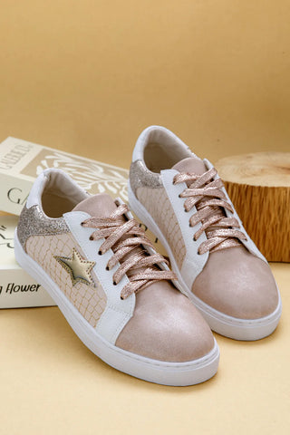 Gold Glitter Star Lace-Up Sneakers
