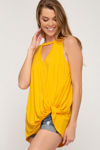 Golden Yellow Sleeveless Game Day Top – Keyhole Neck & Side Twist