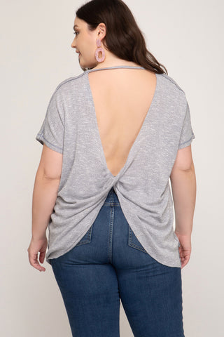 Blue Gray Short Sleeve Top – Twisted Open Back