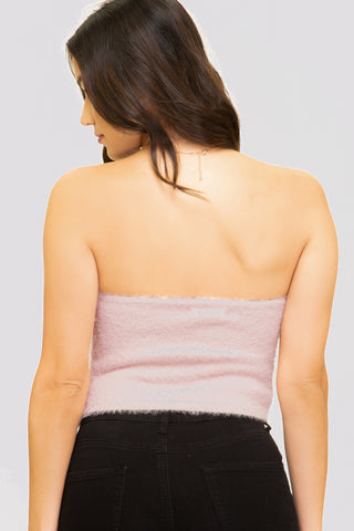 Black Fuzzy Knit Sweater Tube Top – Cozy & Chic