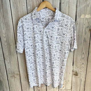 Men's Hand Drawn Icons Polo White & Gold