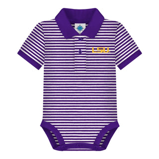 Lsu Tigers Striped Infant Polo Bodysuit