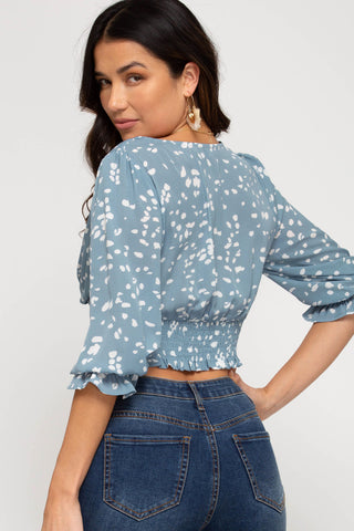 Printed Smocked Waist Surplice Top