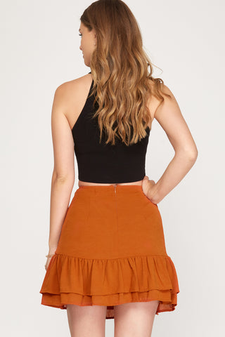 Crinkled Shirred Mini Skirt