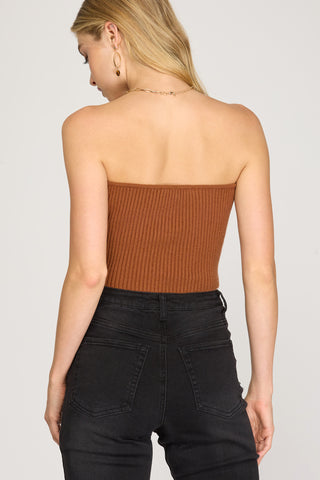Strapless Sweetheart Rib Knit Cropped Sweater Top – Black, Cream, or Rust