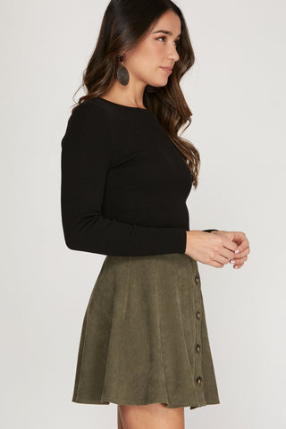Woven Corduroy Button Down Flare Skirt – Olive