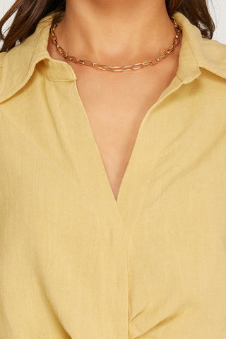 Long Sleeve Woven Collared Crop Shirt