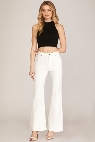 High Rise Boot Cut Stretch Twill Pants – Off White
