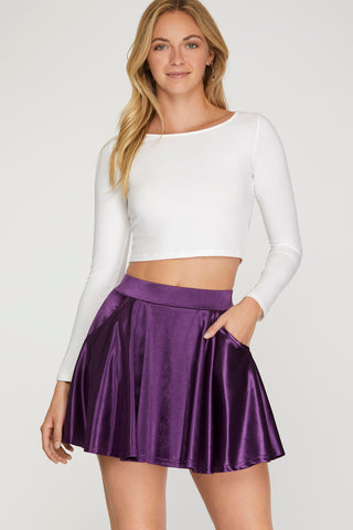 Metallic Knit Skater Skirt with Pockets – Purple, Gold