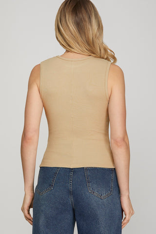 Sleeveless Knit Rib Tank Top – Black & Light Taupe