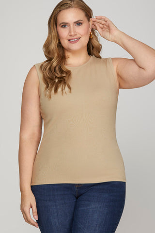 Sleeveless Knit Rib Tank Top – Black & Light Taupe