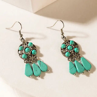 Cactus Blue Western drop earrings with turquoise-hued ceramic accents and copper-tone detail