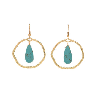Textured Hoop Earrings with Lab-Created Turquoise Charms