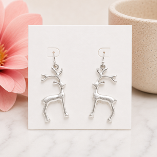 Silver Reindeer Dangle Earrings