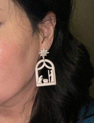 Handmade Nativity Scene Polymer Clay Statement Earrings