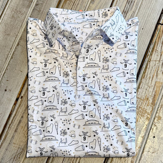 Men's Hand Drawn Icons Polo White & Gold