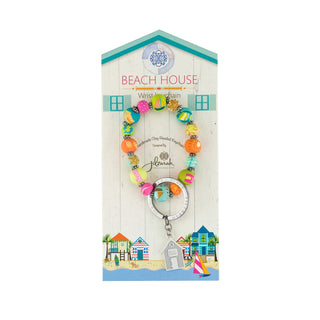 Beach House wrist keychain on full display header card with colorful clay beads and silver key ring