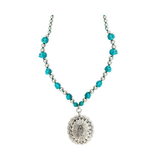 Faux Turquoise Concho Pendant Necklace