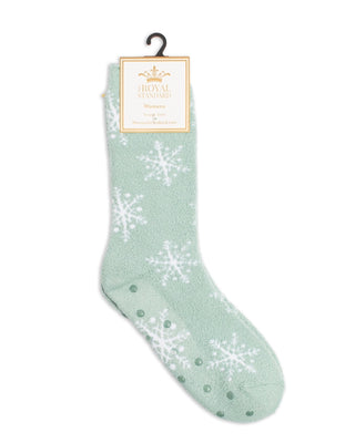 Women's Snowflake Snuggle Socks – Soft Green & White